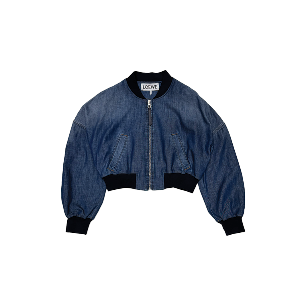 Cropped Denim Bomber Jacket