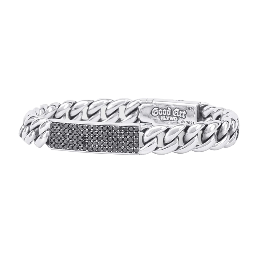 B & T ID Bracelet With Black Diamonds