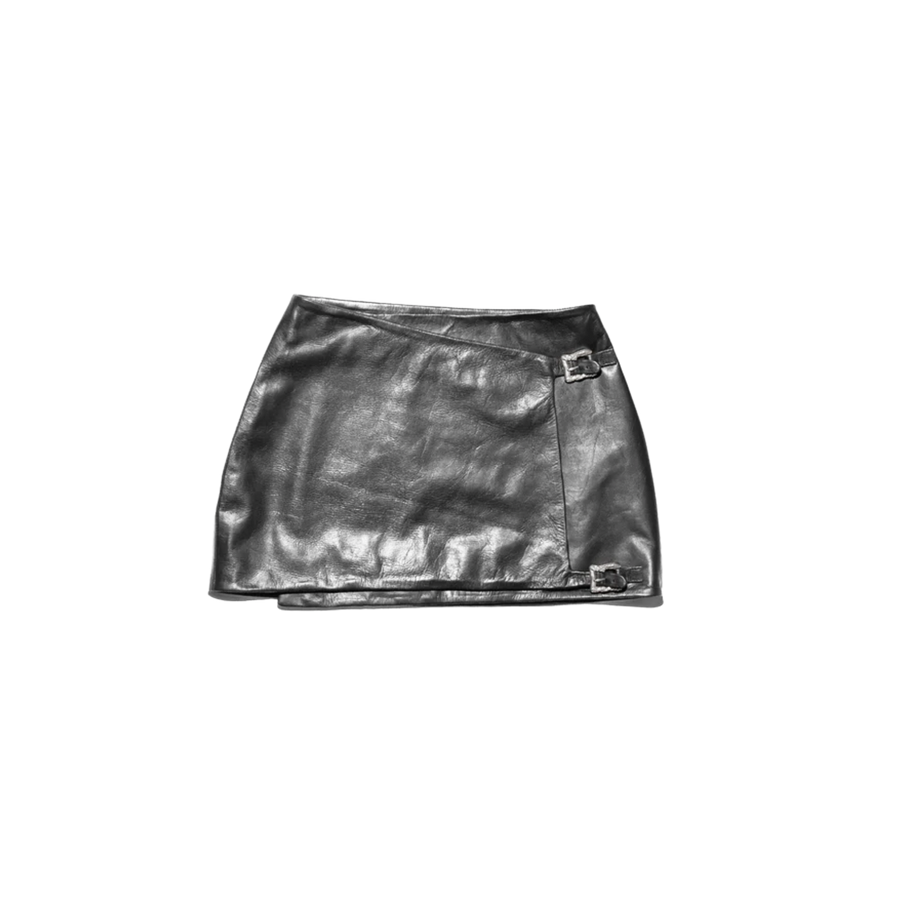 Leather Side Buckle Mini Skirt