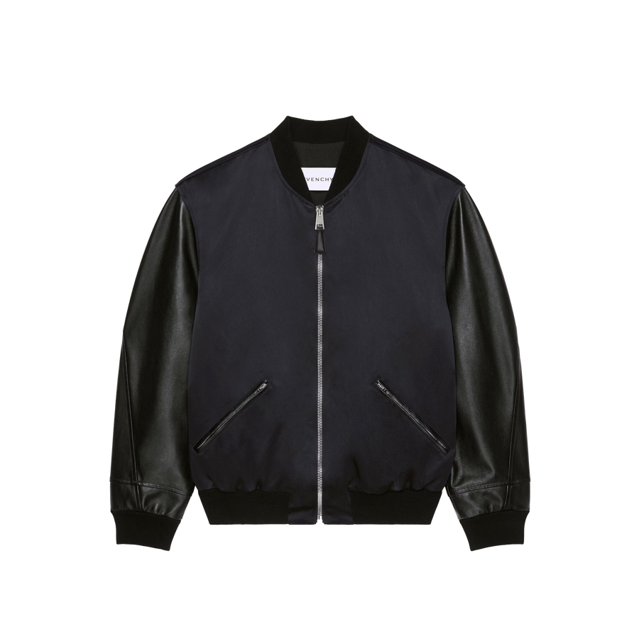 Bomber Jacket in Satin & Nappa Leather