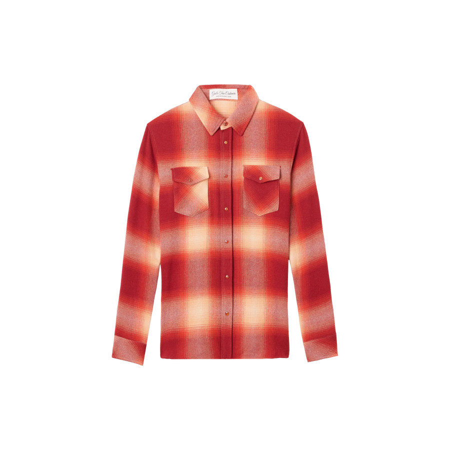 Tomato Shadow Plaid Cashmere Shirt