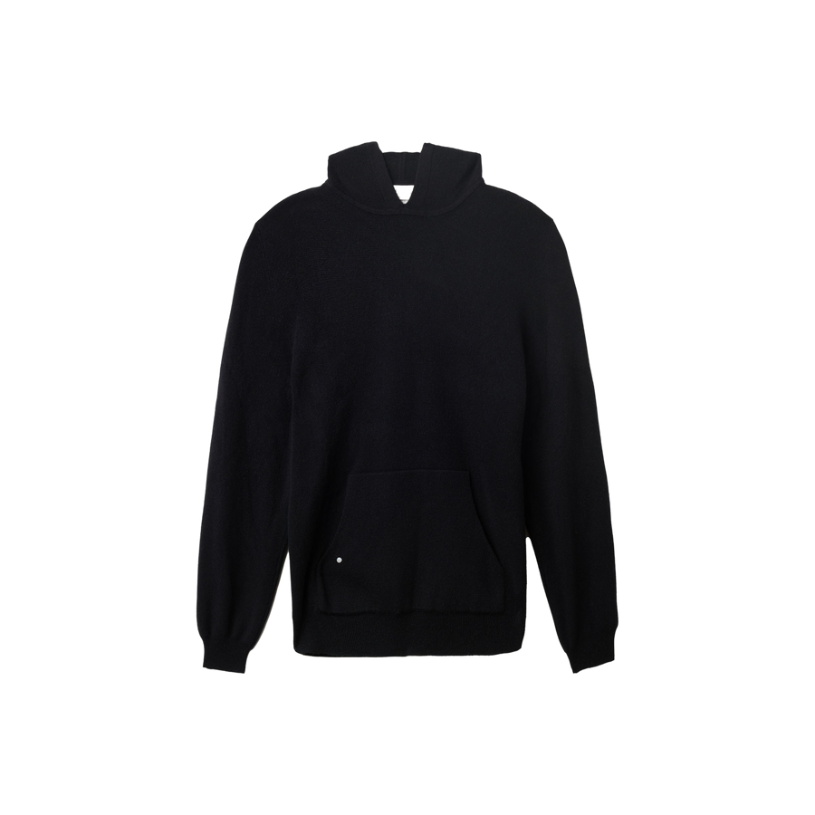 Black Milano Knit Cashmere Logo Hoodie