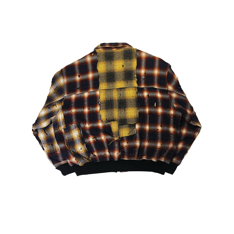 Checked Distressed Cotton-Flannel Bomber Jacket