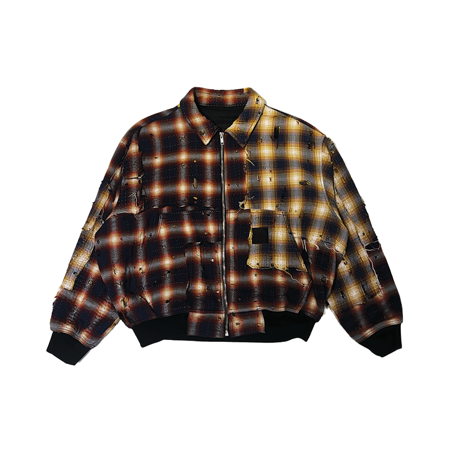 Checked Distressed Cotton-Flannel Bomber Jacket