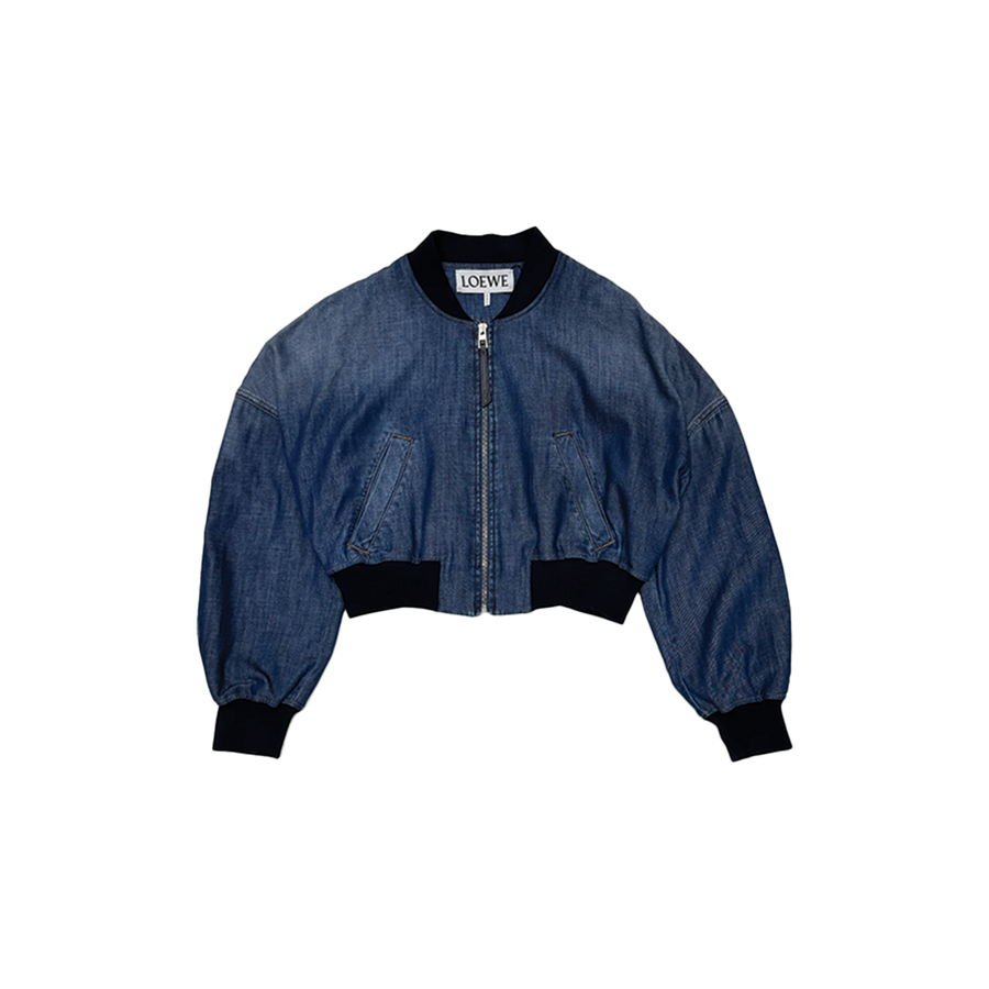 Cropped Denim Bomber Jacket