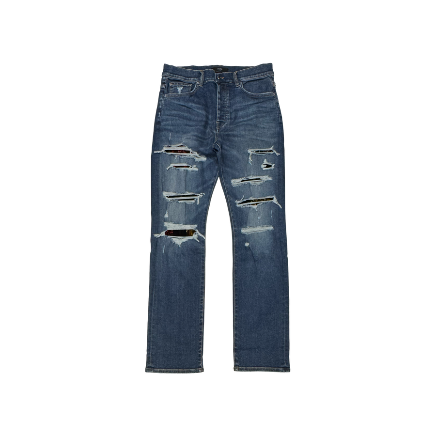 Floral Velvet Thrashed Straight Leg Jean