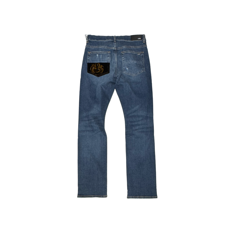 Floral Velvet Thrashed Straight Leg Jean