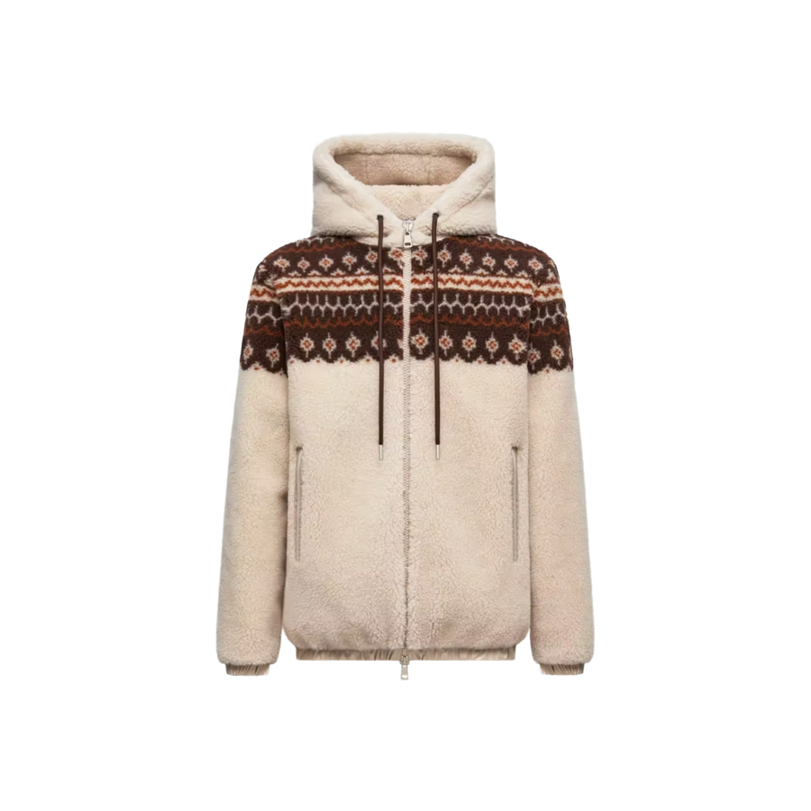 Geometric Jacquard Wool Blend Hoodie