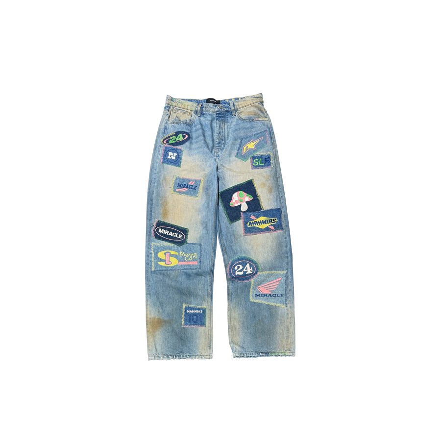 Light Wash Moto Patch Jeans