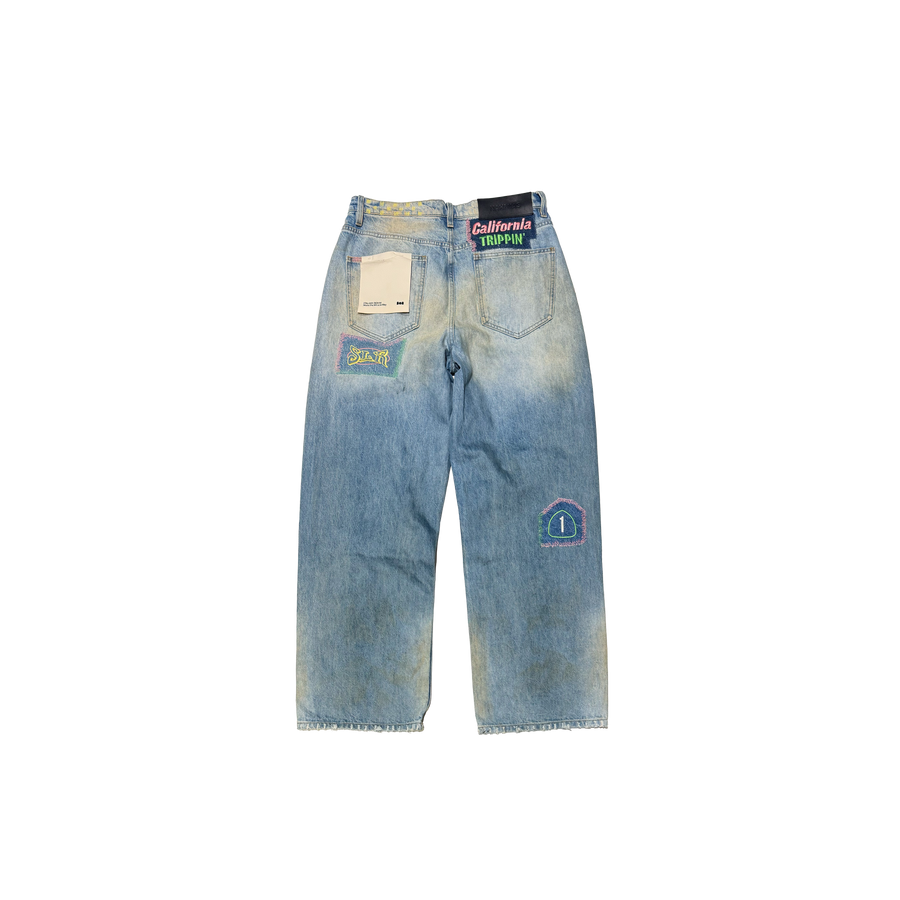 Light Wash Moto Patch Jeans