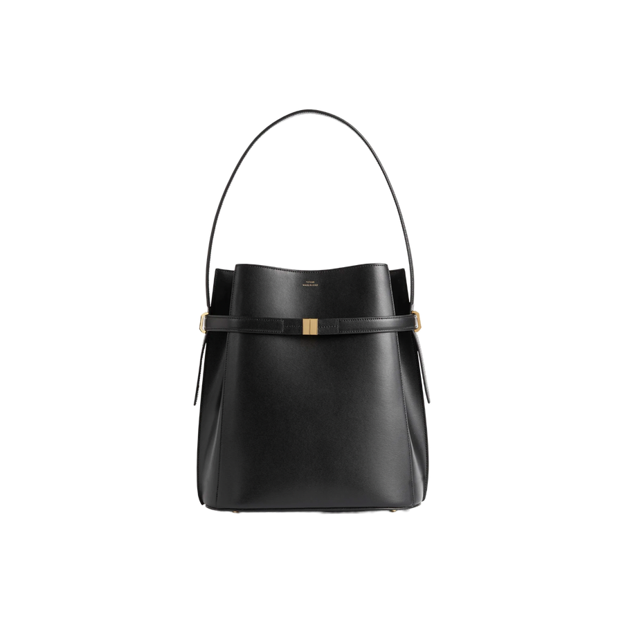 Belted Leather Bucket Bag