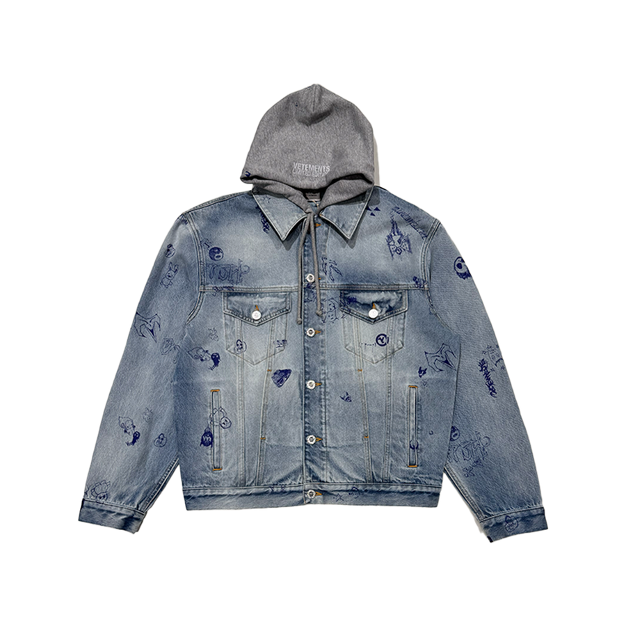 Scribbled Hooded Denim Jacket