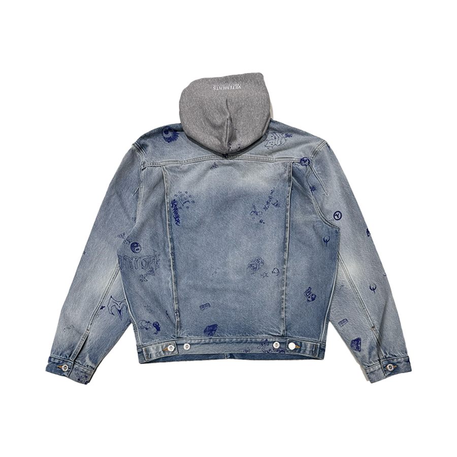 Scribbled Hooded Denim Jacket